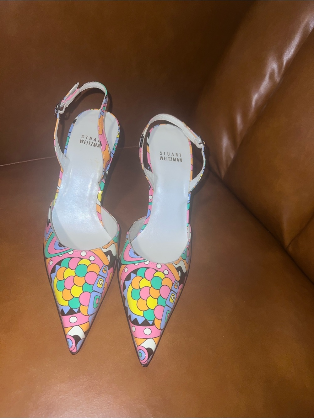 Stuart Weitzman Patent Leather Printed Slingback size 6.5M - Picture 6 of 11